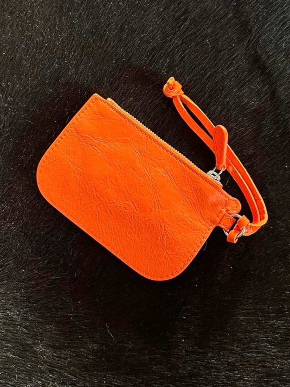 Orange Balenciaga Leather Zipper Wallet keychain coin pouch - Picture 4 of 4